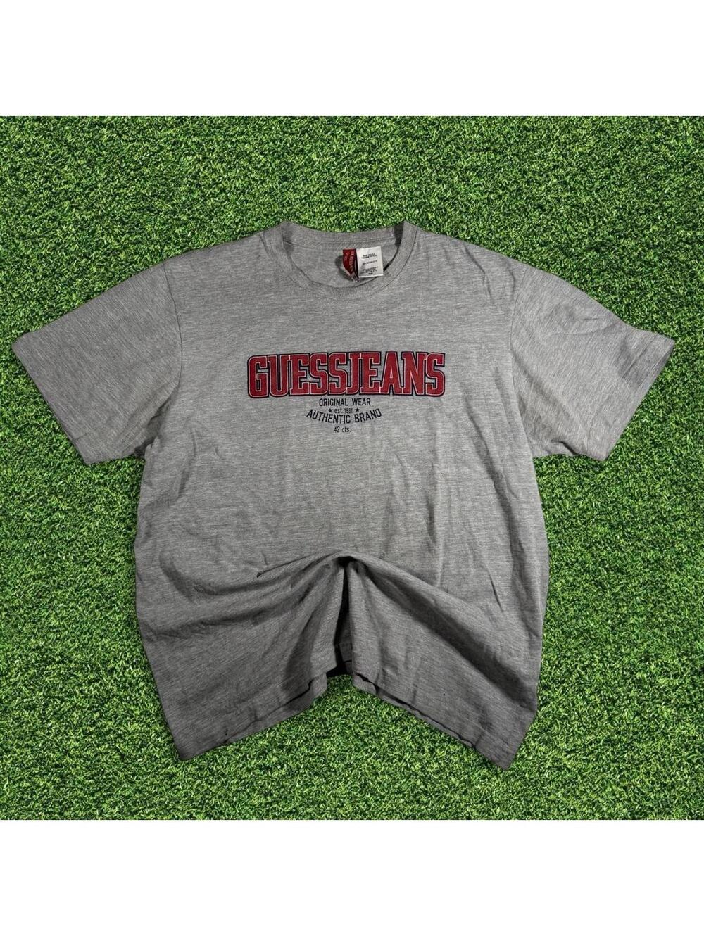 Vintage Guess Made in USA Grey Red T-Shirt Size M